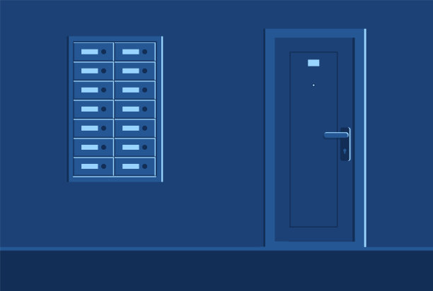 设备齐全的住宅楼暗走廊半平面矢量插图图片下载