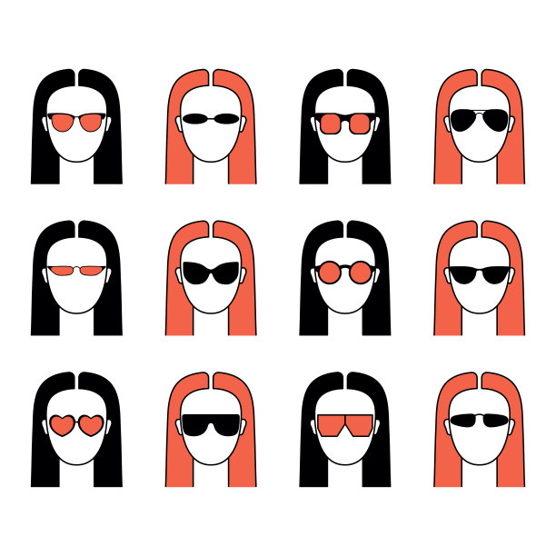 用矢量图标说明戴墨镜的女性。艺术可以作为眼镜店的标志。图片下载