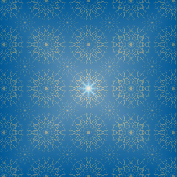 优雅的金蓝色曼荼罗无缝图案设计图片下载