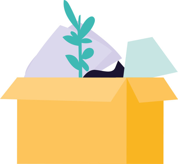 白色纸板箱，上面有办公用品图片下载