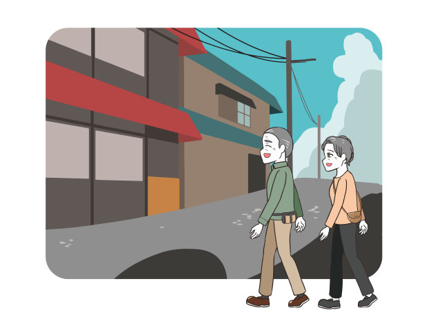 一对老夫妇要去日式的城市景观图片下载