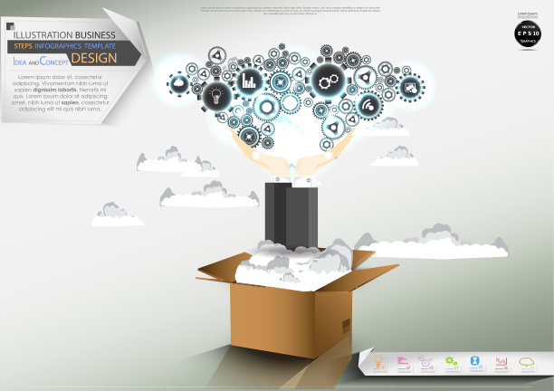 插图纸箱启动业务信息图模板的想法和概念设计。图片下载