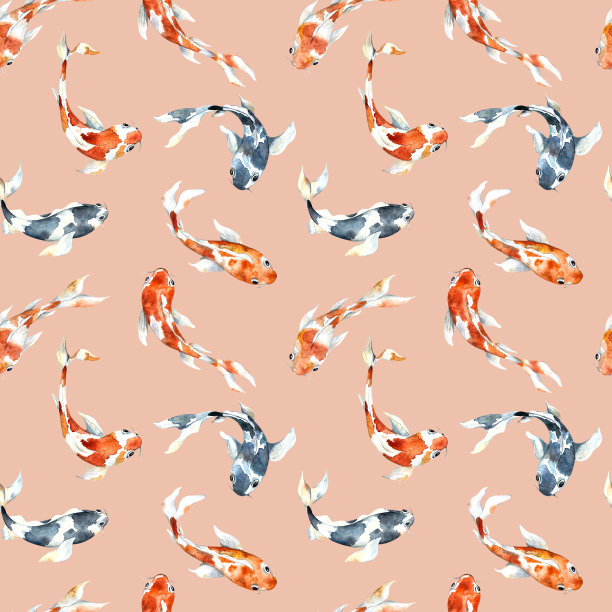 无缝水彩图案与锦鲤在一个彩色的背景图片下载