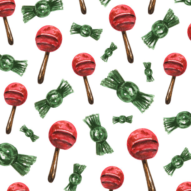 无缝手绘水彩模式的棒棒糖和糖果孤立在白色。万圣节派对包装。不给糖就捣蛋。生日庆祝活动。包装或纺织品的装饰背景图片下载