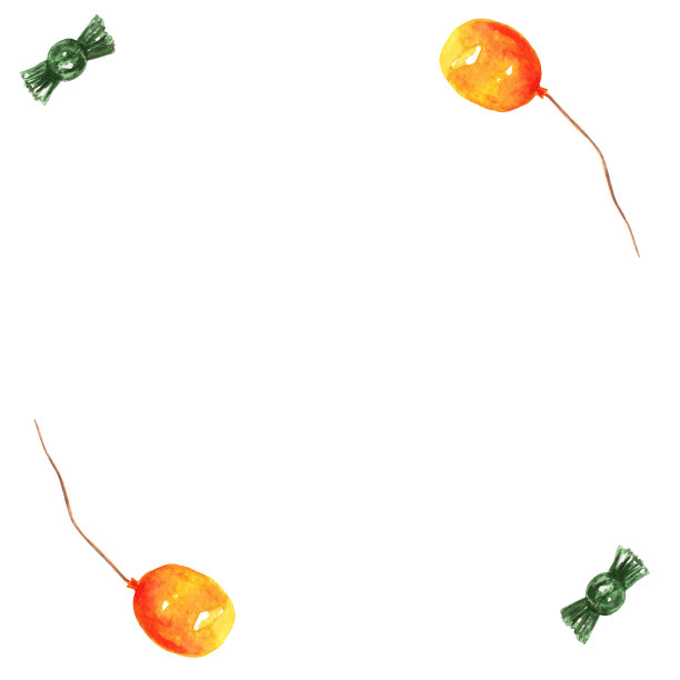 框架模板可爱的绿色糖果和橙色气球孤立在白色。万圣节快乐或生日庆祝预制卡。放置你的文本。彩色边界贺卡或邀请，横幅图片下载