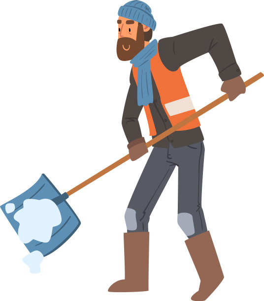 看门人在室外用大铲子清理积雪图片下载