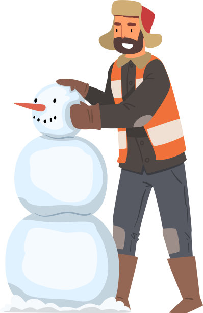 男清洁工在堆雪人男专业人员图片下载