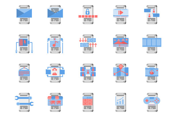 智能手机技术平面图标设置图片下载
