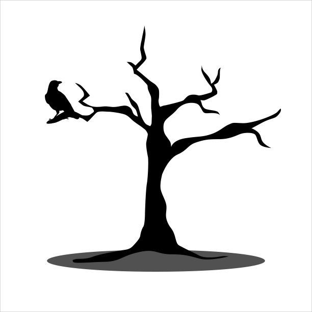 黑色可怕的乌鸦在树图标如此恐怖的万圣节。图片下载