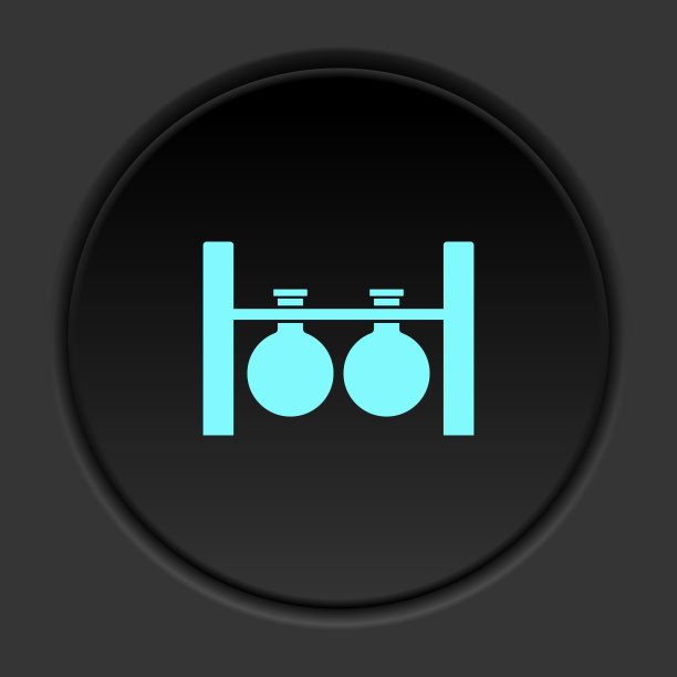 圆形按钮图标，实验室，烧瓶。按钮横幅圆形，徽章界面的应用说明图片下载