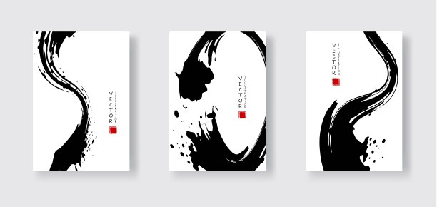 黑色的墨水笔触在白色的背景。日本风格。图片下载