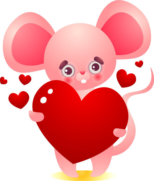 快乐的粉红拟人化老鼠人物捧着一个大大的图片下载