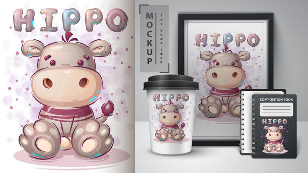 可爱的泰迪河马海报和商品图片下载