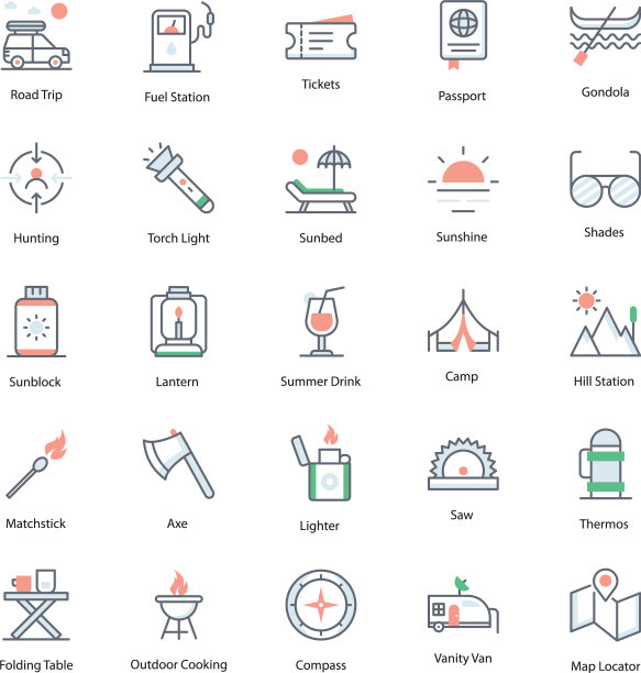 旅行运输平面图标包图片下载