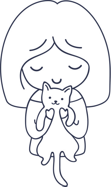 女孩与猫可爱的卡通人物图片下载