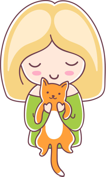 金发女孩，手里拿着一只姜黄色小猫图片下载