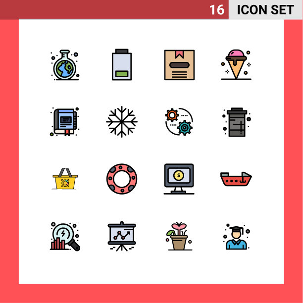 设置16个现代UI图标符号书籍图片下载