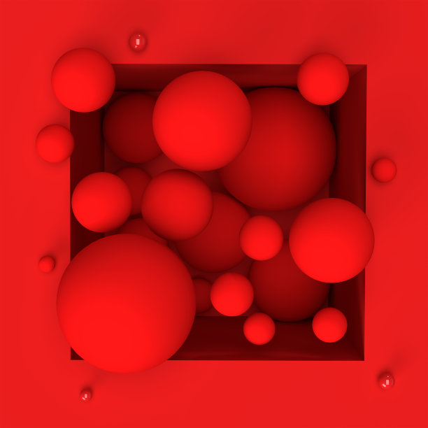 Red Box With many Balls in Box On Background 3d渲染。图片下载