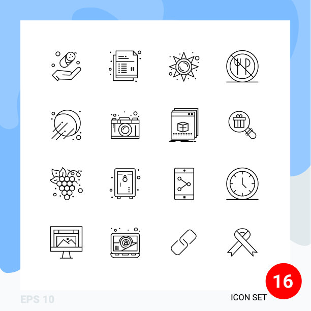 象形图设置16个简单的轮廓人造卫星图片下载