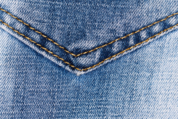 蓝色牛仔质地。织物微距照片图片下载