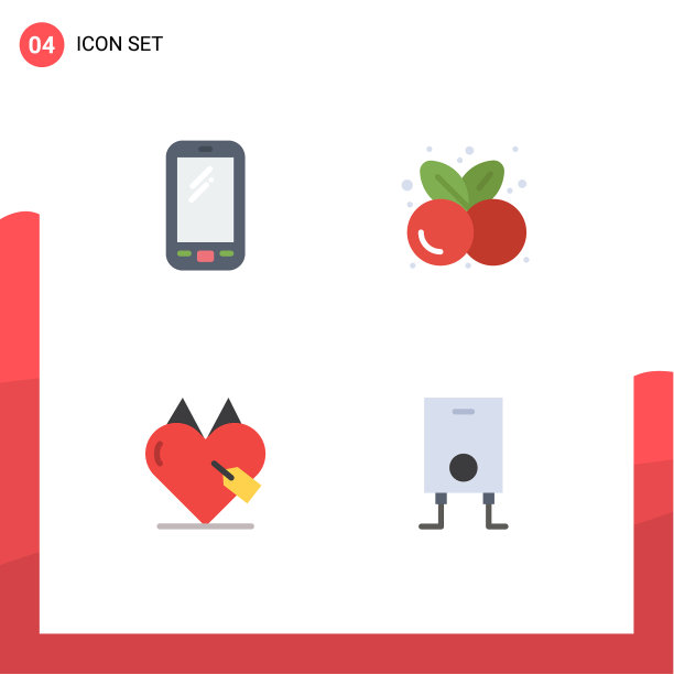 4个通用的平面图标设置为网络和移动图片下载