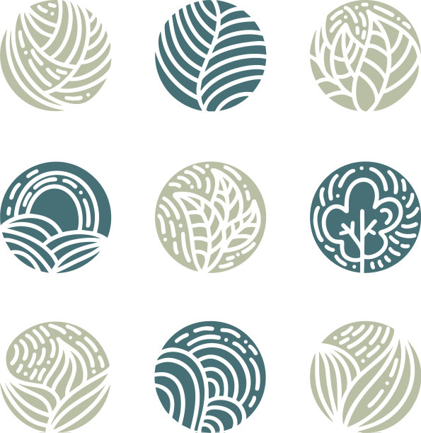 设置热带植物绿叶标志圆形生物图片下载