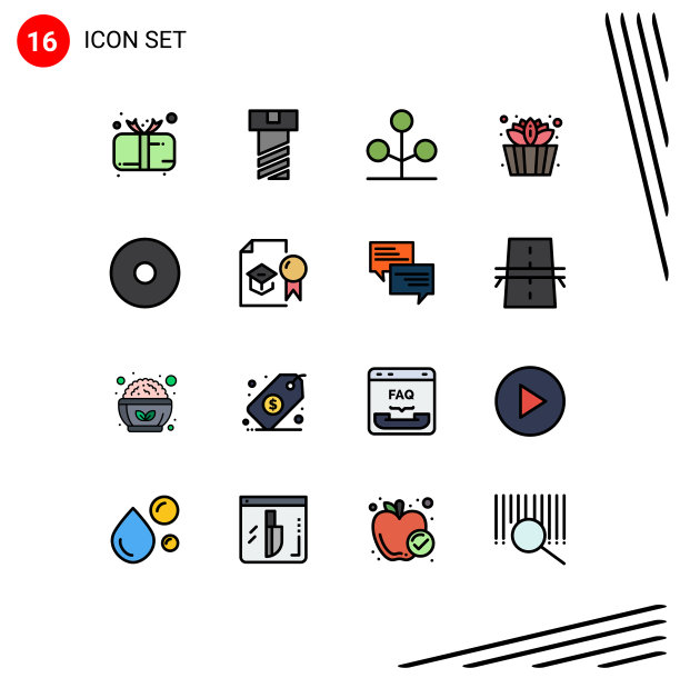 组16现代平面颜色填充线条集图片下载