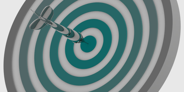 飞镖击中了目标。现代商业背景。极简的平面设计成功的营销。3D渲染，3D渲染。图片下载