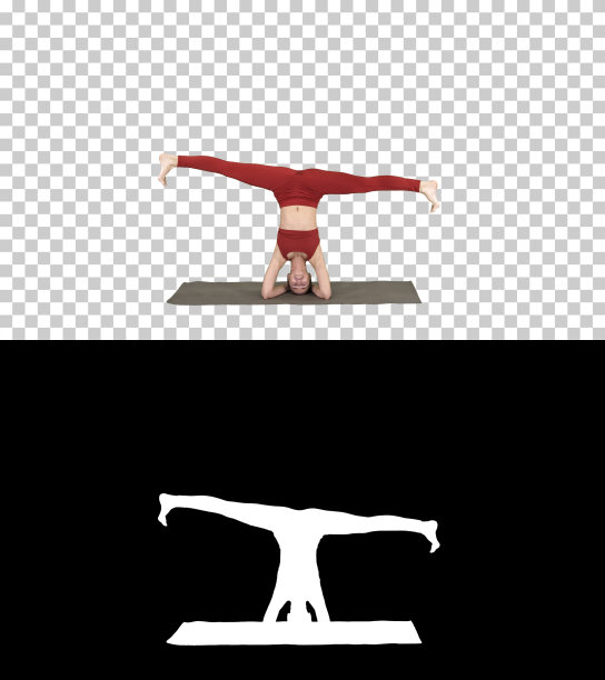 阿尔法频道，一名女子用劈叉倒立图片下载