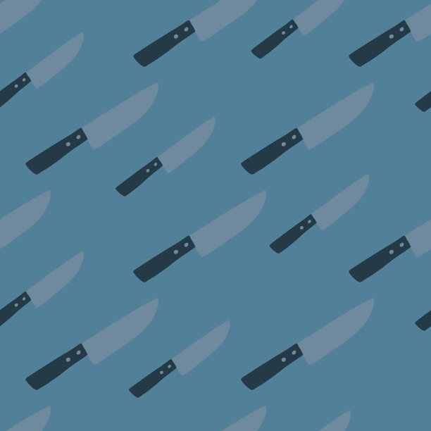 海军蓝淡色无缝图案与刀形。手绘程式化厨房打印。烹饪工具的设计。图片下载