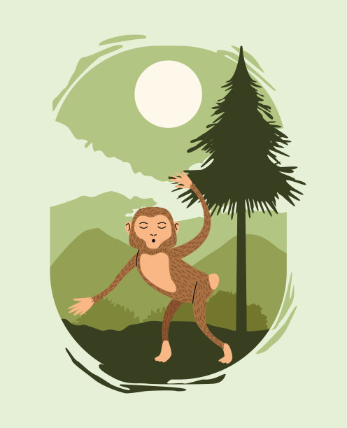 野生猴动物与松树图片下载