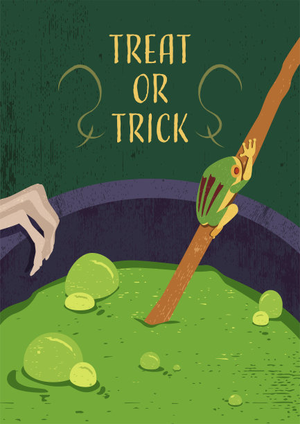 药水酿造万圣节主题邀请卡，Trick or Treat明信片与纹理背景图片下载