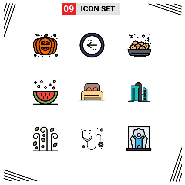 9个创意图标现代符号和符号床图片下载