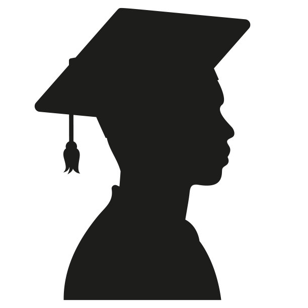 非裔美国大学生，身着毕业帽和庆祝礼服的大学毕业生头像剪影。矢量插图。图片下载