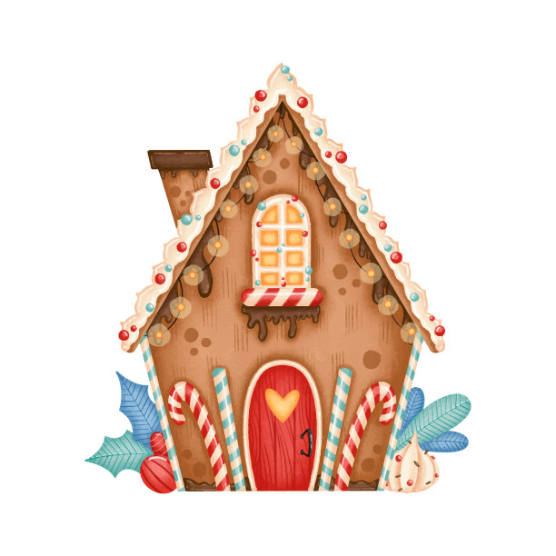 可爱的圣诞姜饼屋插图图片下载