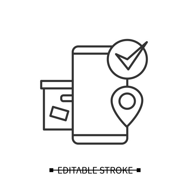 小图标。智能手机的位置，检查标志和包裹盒子。矢量插图。图片下载