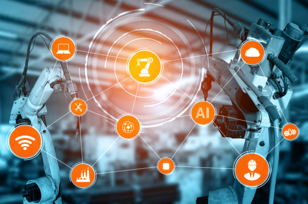 工业4.0技术概念-使用机器人和自动化机械的第四次工业革命智能工厂图标图图片下载