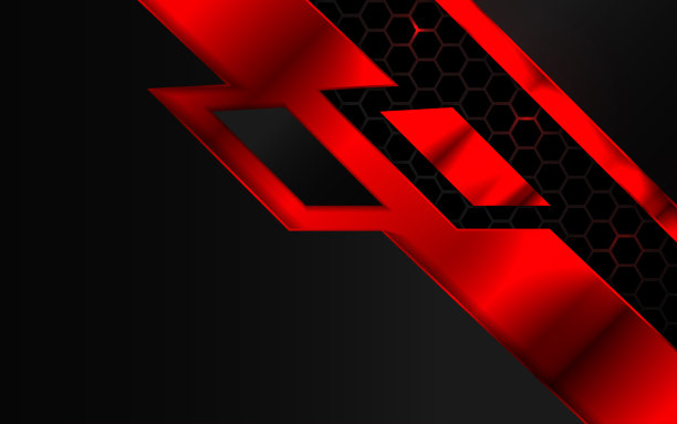 抽象技术背景与红色和黑色金属纹理六角形构成。未来光线矢量图形。布局设计模板图片下载