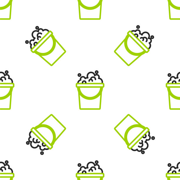 线桶与肥皂泡沫图标隔离无缝模式的白色背景。碗水。洗衣服，清洁设备。向量图片下载