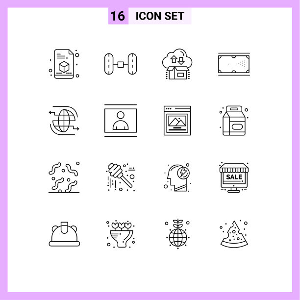 16个通用的轮廓符号象征着地球池图片下载