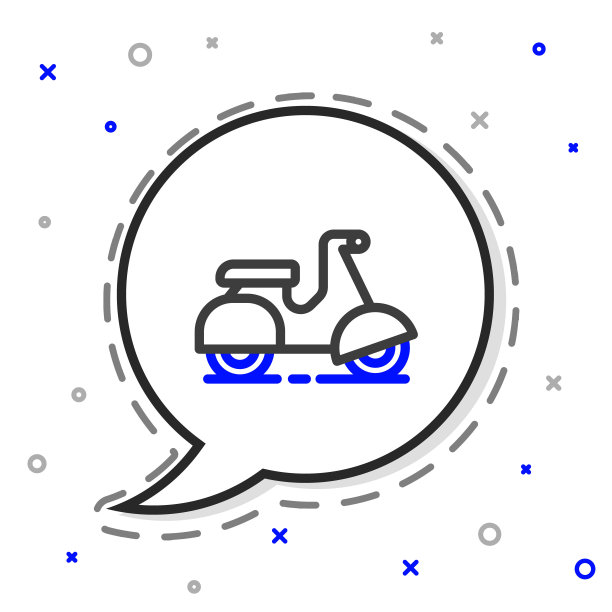 线踏板车交付图标孤立的白色背景。送货服务的概念。色彩斑斓的轮廓的概念。向量图片下载