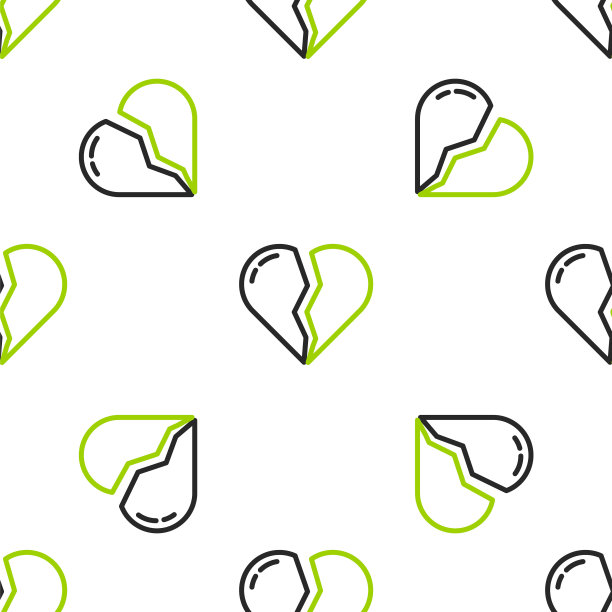 线破碎的心或离婚图标孤立无缝模式的白色背景。爱的象征。情人节。向量图片下载