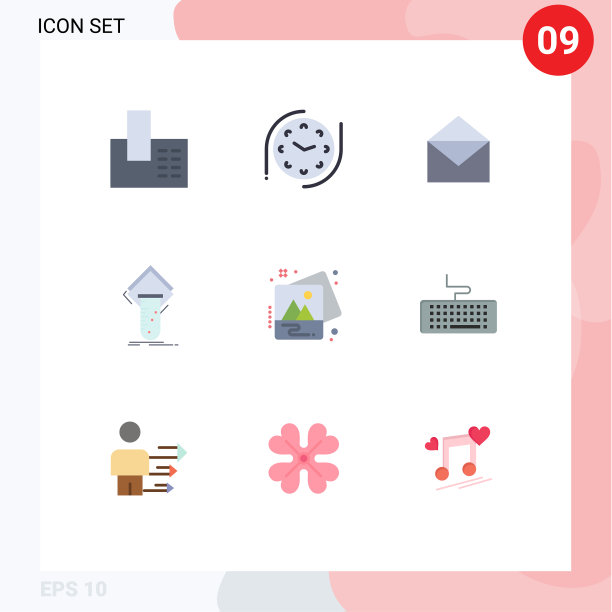 可编辑线包9个简单的平面颜色图片下载