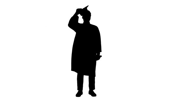 剪影兴奋的非裔美国男学生投掷迫击炮图片下载