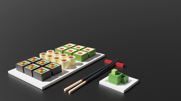 寿司设置3d渲染低多边形模型图片下载