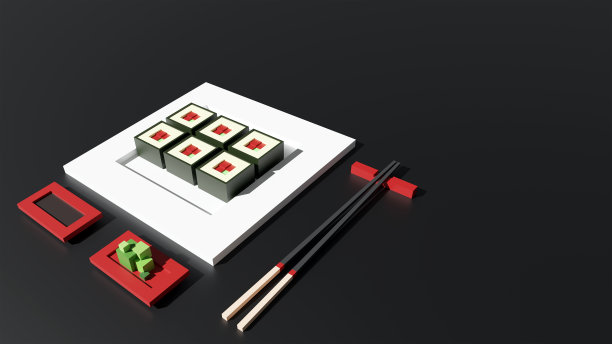 寿司设置3d渲染低多边形模型图片下载