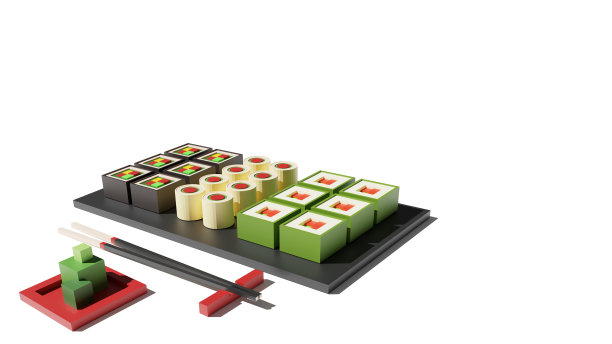 寿司设置3d渲染低多边形模型图片下载