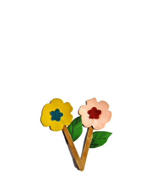 黄色和粉红色的泡沫花在白色的背景上。装饰的概念图片下载