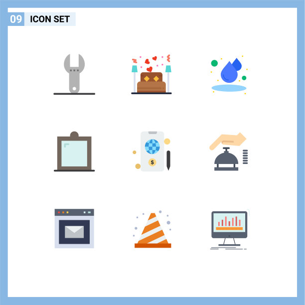 包装9个现代平面颜色的标志和符号图片下载