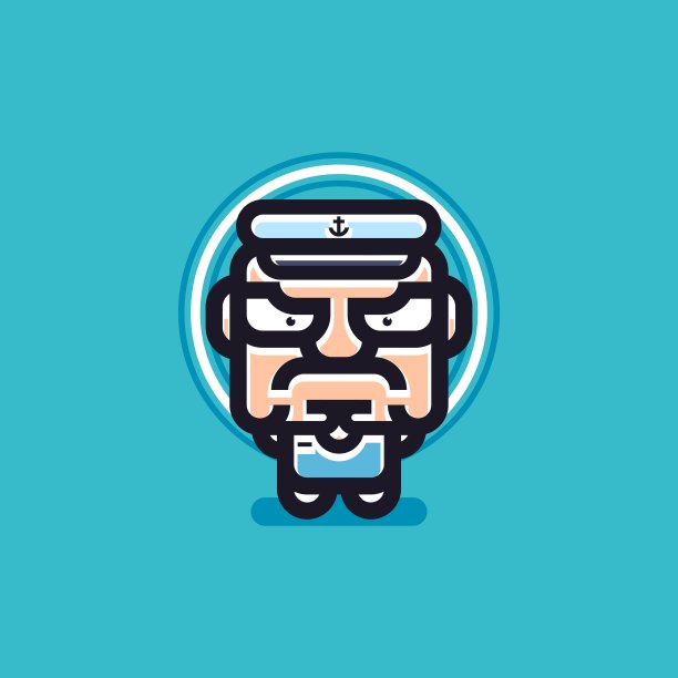 现代平面卡通愤怒的船长线图标吉祥物人物插图图片下载